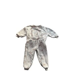 Rylee + Cru Baby Girls Bow Print Sweatshirt Jogger Set 2- 3T Beige Fleece